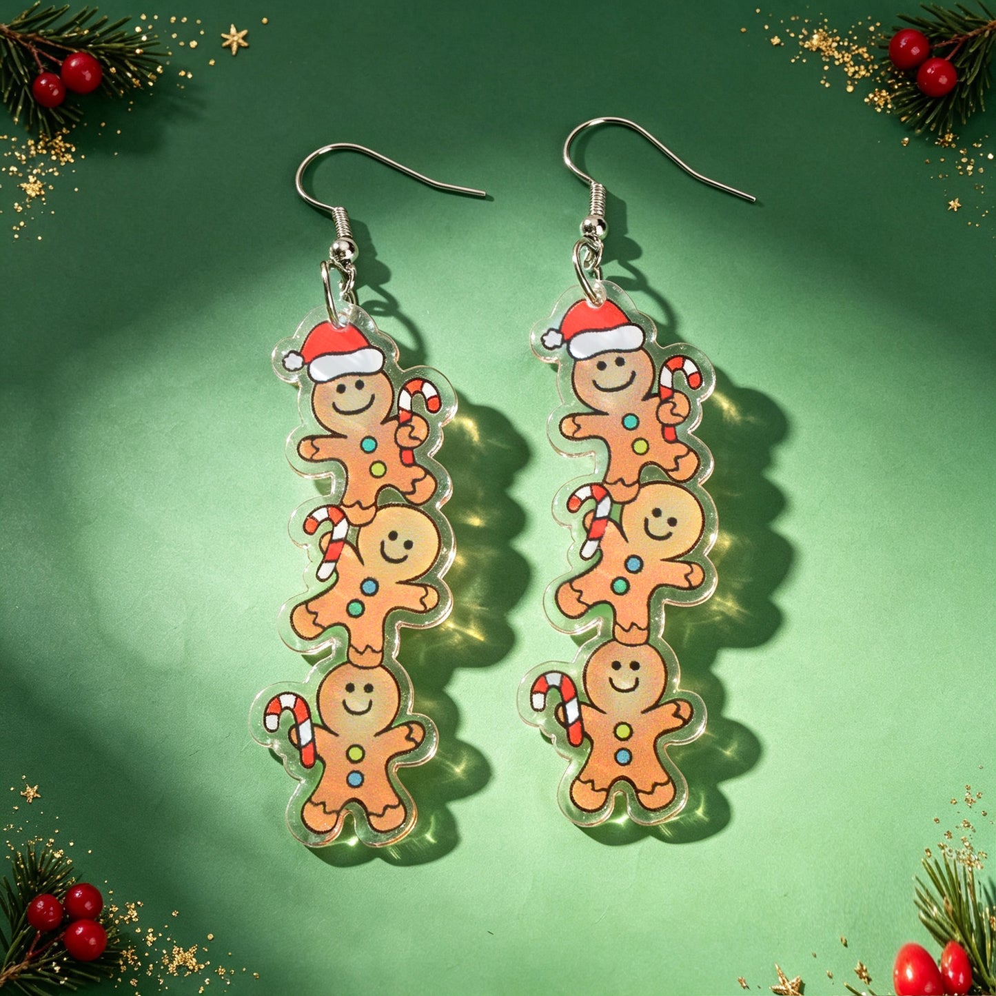 Lovely Xmas Stacked Gingerbread Man Acrylic Dangle Earrings Cartoon Festival Party Accessories Gift
