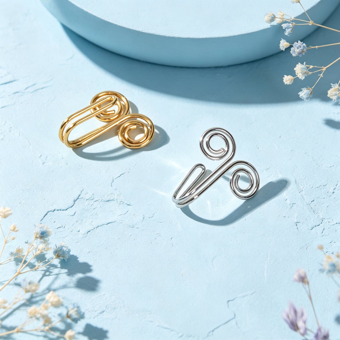 2pcs Boho Double Spiral Wire Ear Cuff Gold Silver Non-Pierced Cartilage Ear Clip