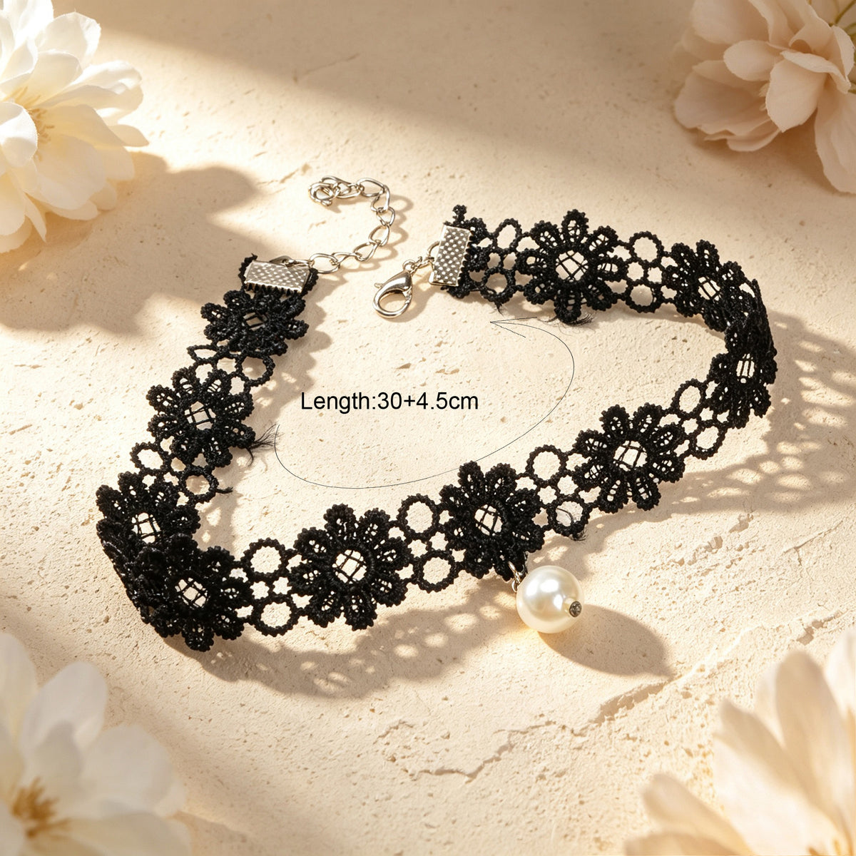 Elegant Black Flower Lace Choker Necklace Imitation Pearl Party Vacation Jewelry
