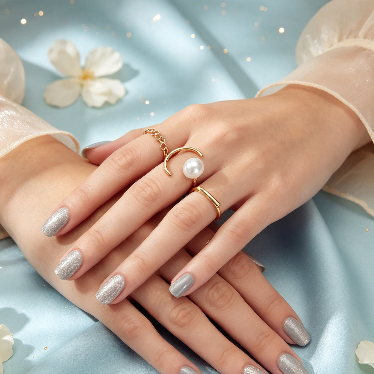3pcs Minimalist Jewellery Imitation Pearl Bar Decor Stackable Midi Finger Rings
