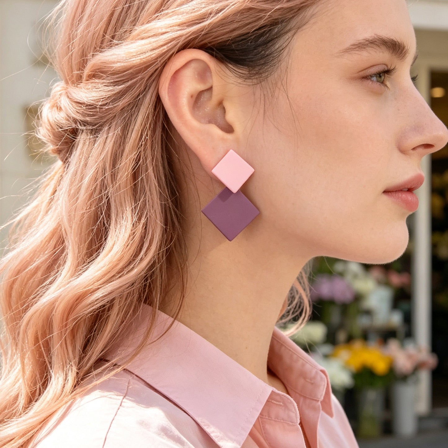 Retro Two Tone Geometric Square Stud Earrings Elegant Daily Party Jewelry Gift