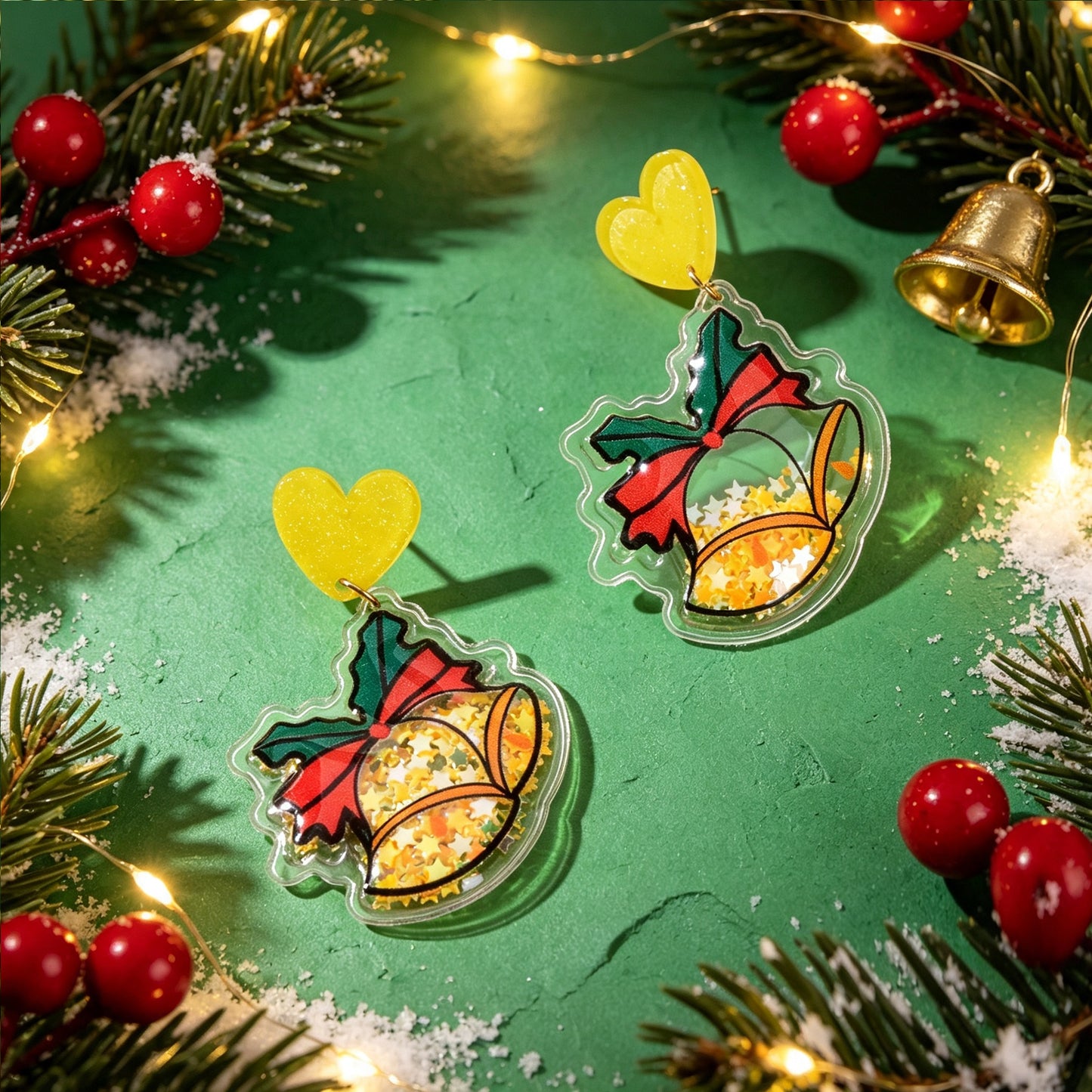 Christmas Heart lovely Star Bell Dangle Earrings Acrylic Xmas Party Jewelry Gift