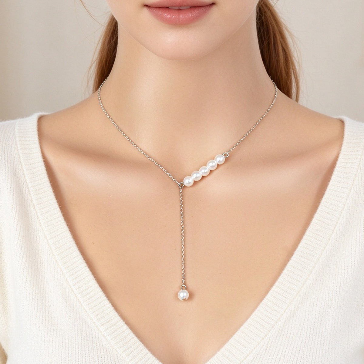 French style Gold Silver Y Shape Adjustable Necklace Officework Dating Accessory