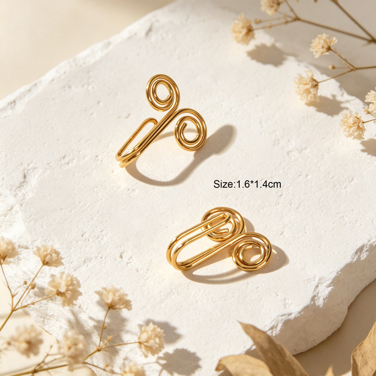 2pcs Simple Gold Double Spiral Ear Cuff No Piercing Circle Ring Ear Clip Earring