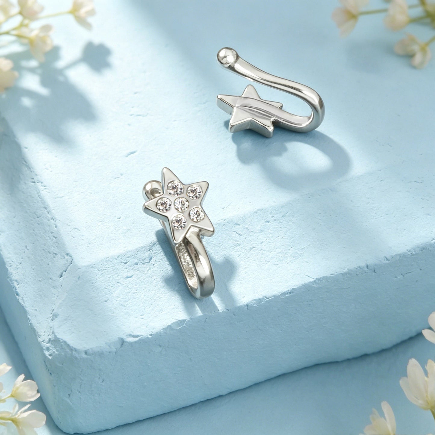 Dainty Star Rhinestone Ear Cuff Silver Plated Non-Pierced Girl Clip On Earrings