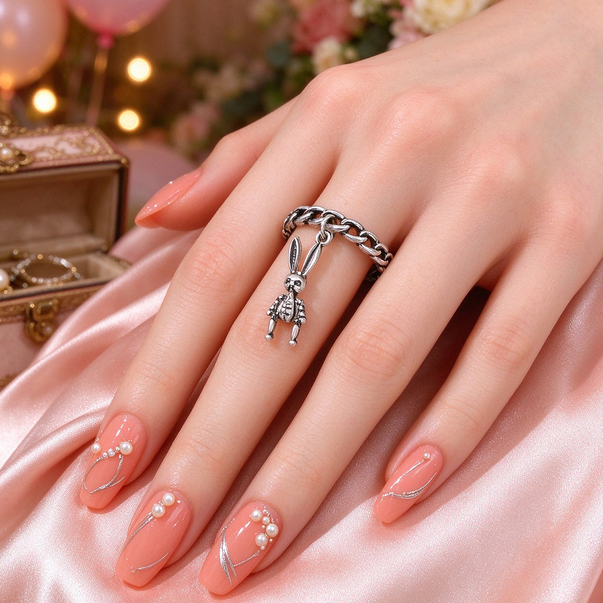Gothic Antique Silver Skull Rabbit Open Finger Ring Halloween Hip Hop Jewellery