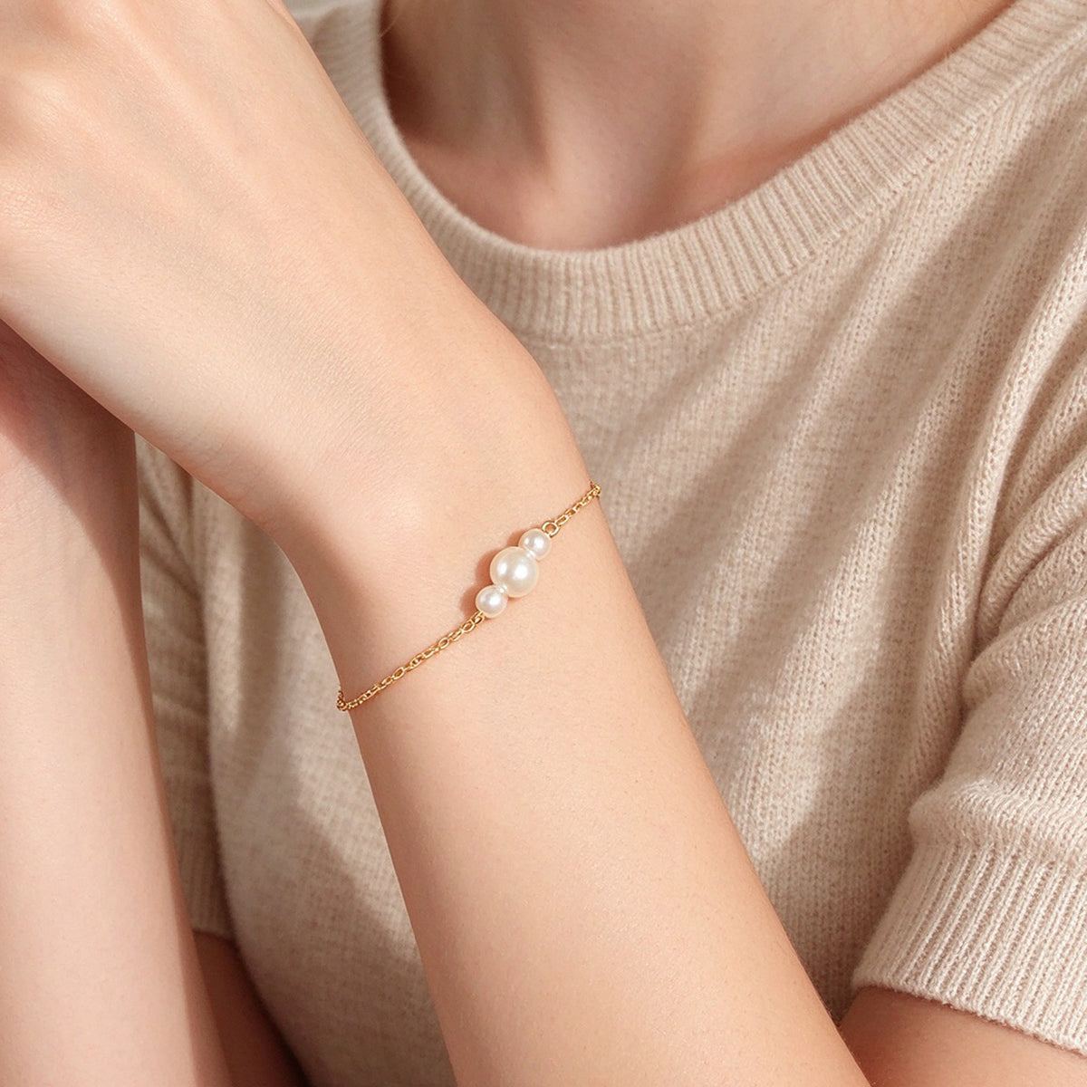 Faux Pearls Gold Silver Thin Link Bracelet Elegant Daily Wedding Gift Jewellery