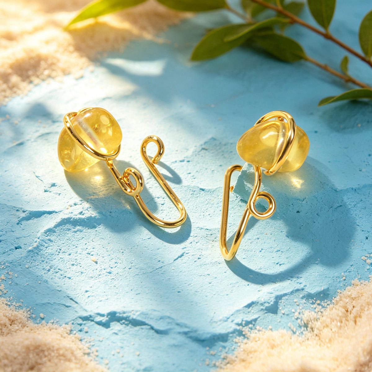 2pcs Minimalist Yellow Crystal Gold Ear Cuff Chic No Piercing Cartilage Ear Clip