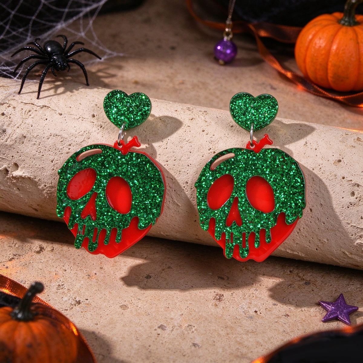Halloween Gothic Red Green Glitter Skull Dangle Hook Earrings Cosplay Jewellery