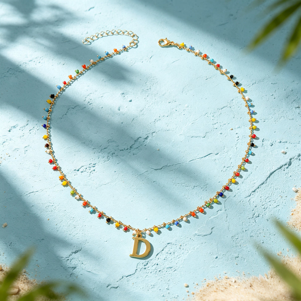 Colorful Beaded Initial Letter D Necklace Bohemian Beach Vacation Jewellery Gift