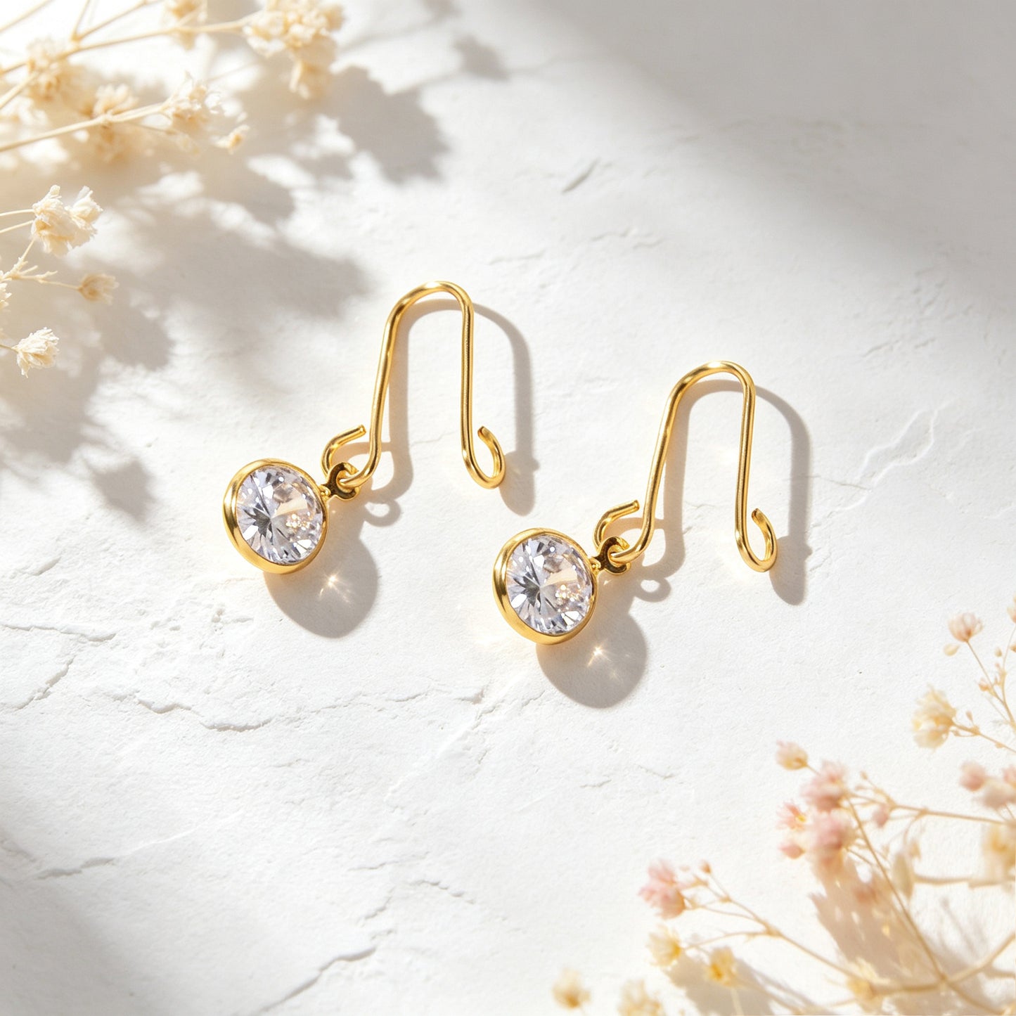 2PCS Luxury Elegant Shiny Rhinestone Drop Ear Cuffs Non Piercing Gold Ear Clips