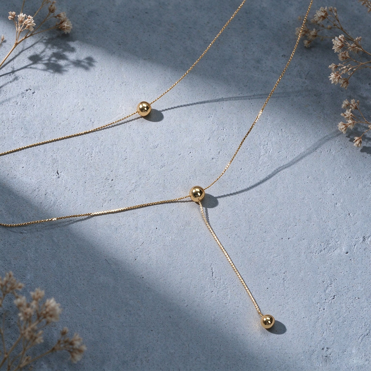 Dainty Layered Gold Y Adjustable Ball Bead Minimalist Chic Snake Chain Necklace
