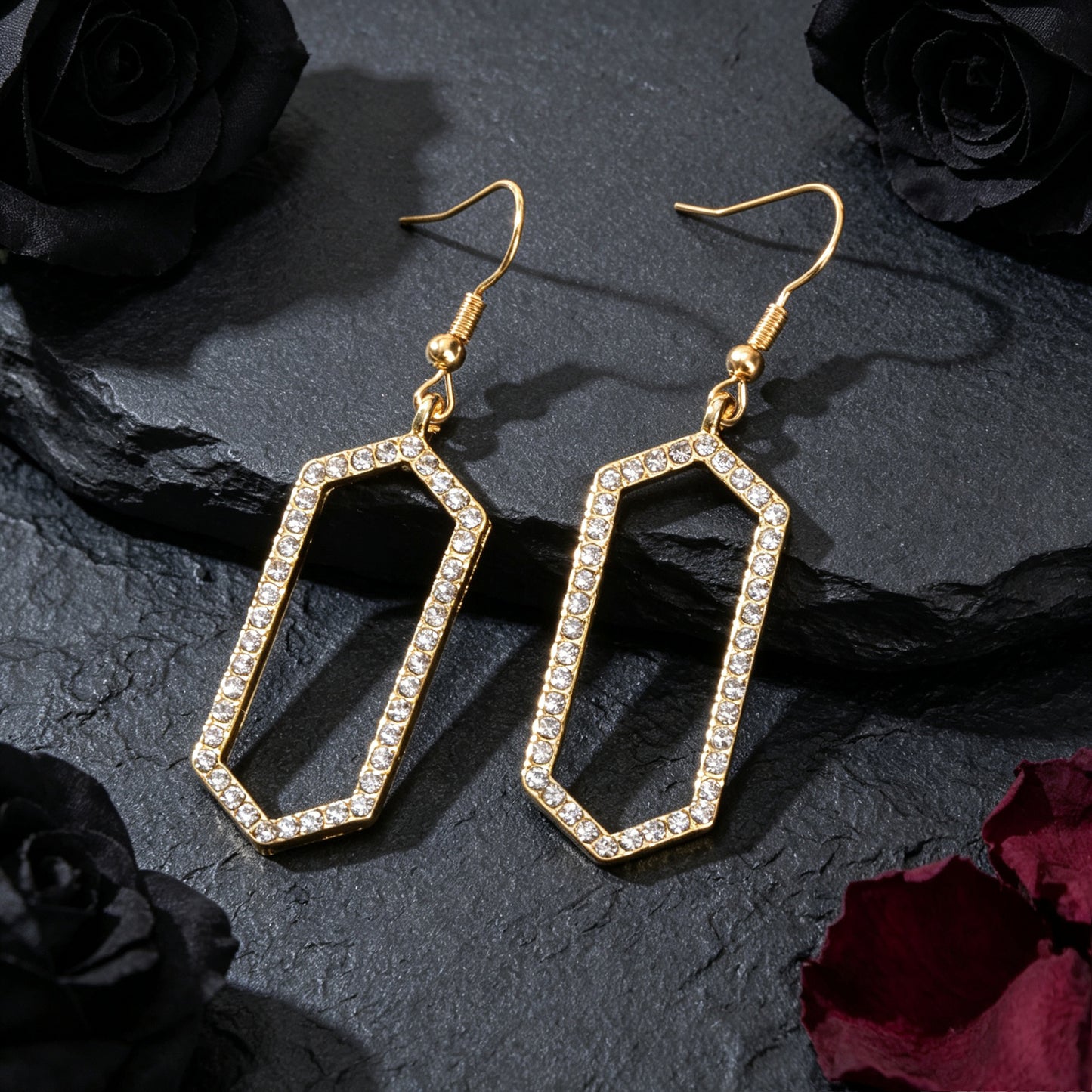 Sparkling Gold Hexagon Geometric Dangle Earrings Luxurious Banquet Party Jewelry