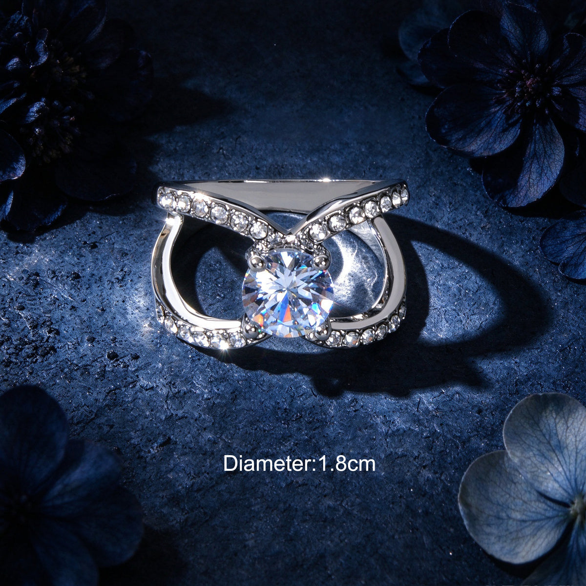 Luxury Imitation Diamond Silver Split Shank Ring Statement Wedding Party Jewelry