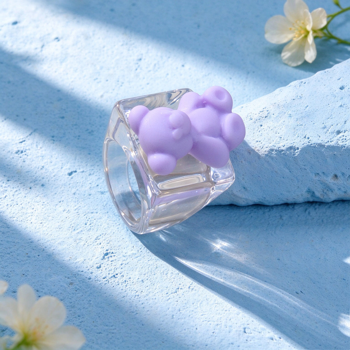 Cute Bear Cartoon Decor Clear Resin Chunky Finger Ring Y2k Cosplay Jewelry Gift