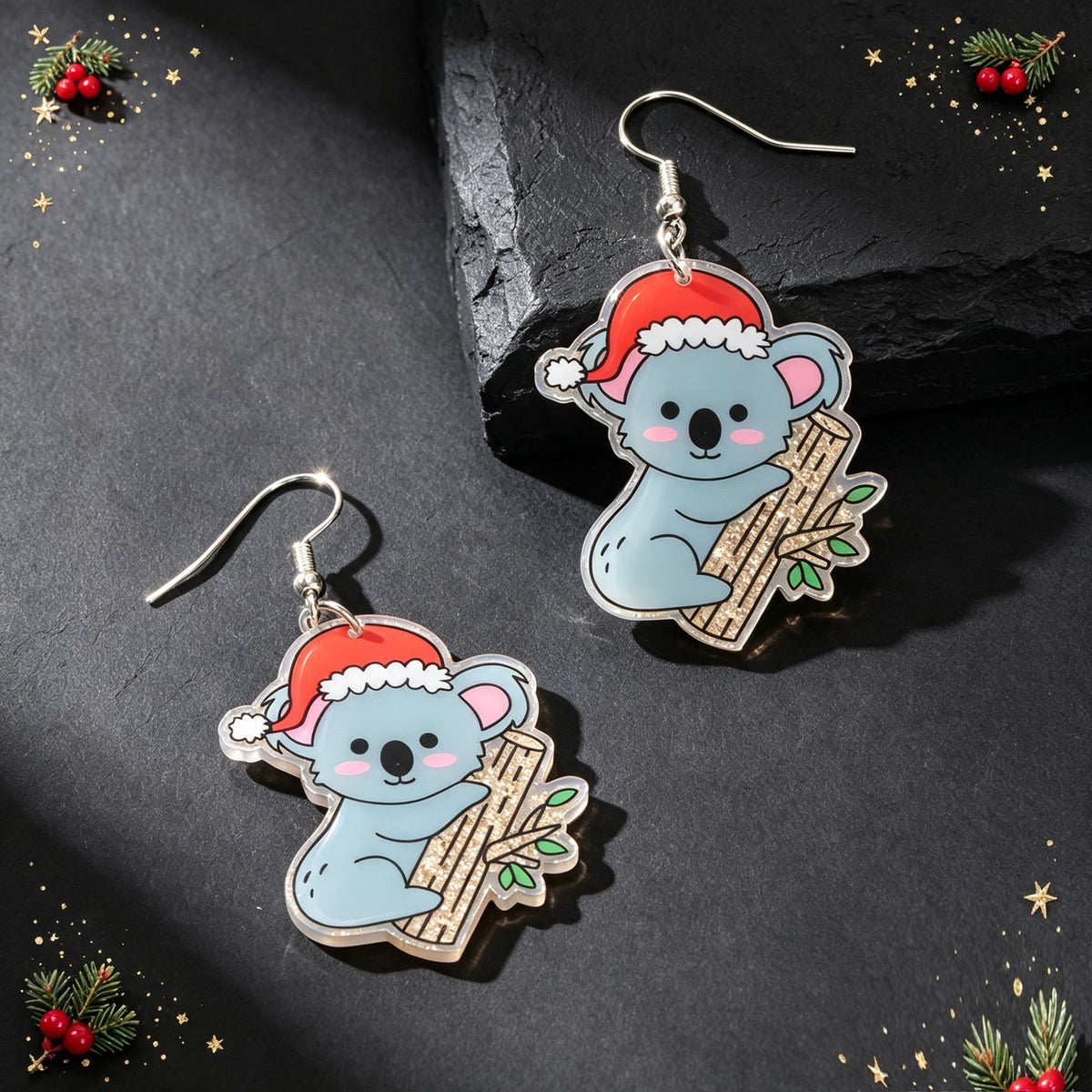 Santa Hat Koala Dangle Earrings Cute Animal Jewelry Christmas Festival Accessories Gift