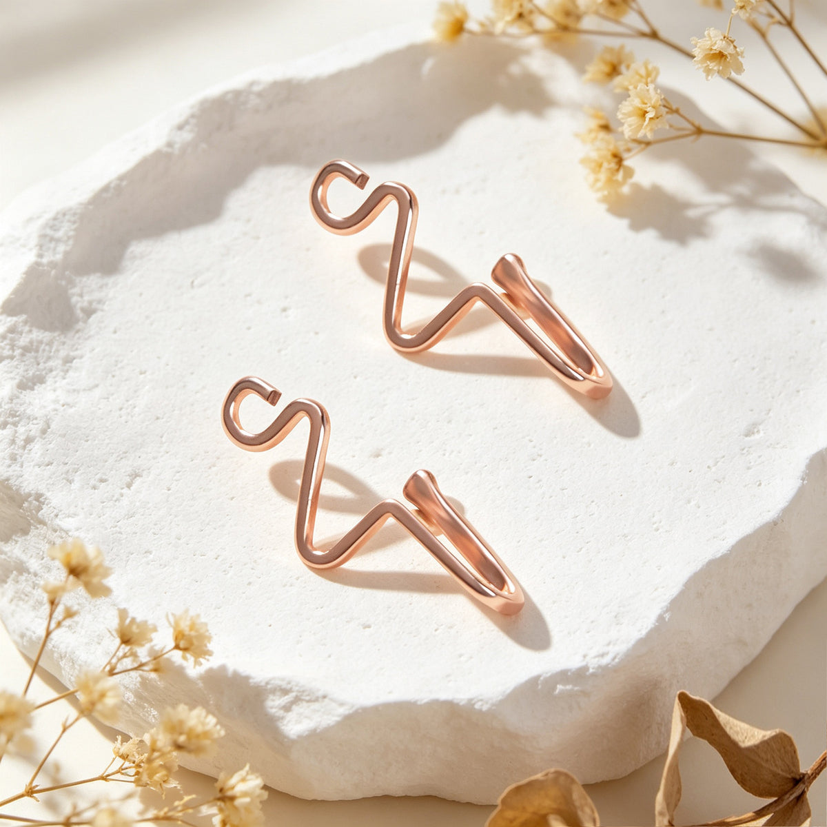 2pcs Rose Gold Wave Ear Cuff No Piercing Dainty Cartilage Ear Clip Jewellery