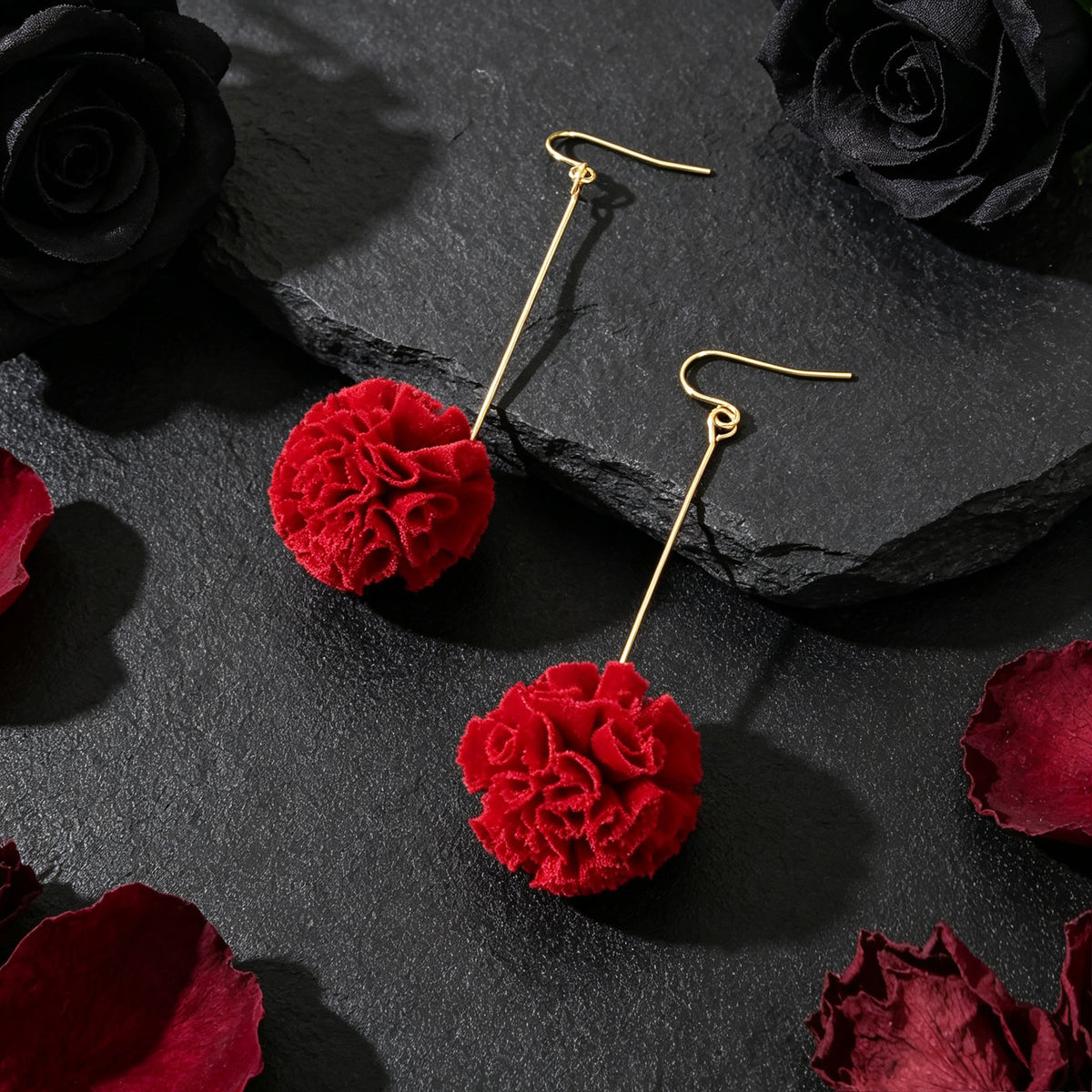 Red Flower Ball Drop Dangle Earrings Beautiful Women Girls Accessories Jewellery
