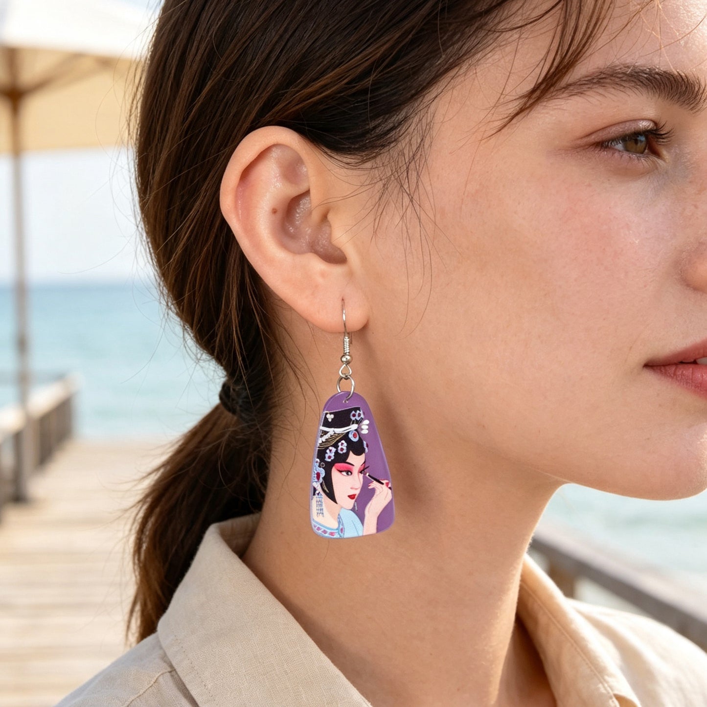 Chinese Opera Figure Purple Acrylic Drop Earrings Party Gift Giving Photoshoot Jewelry