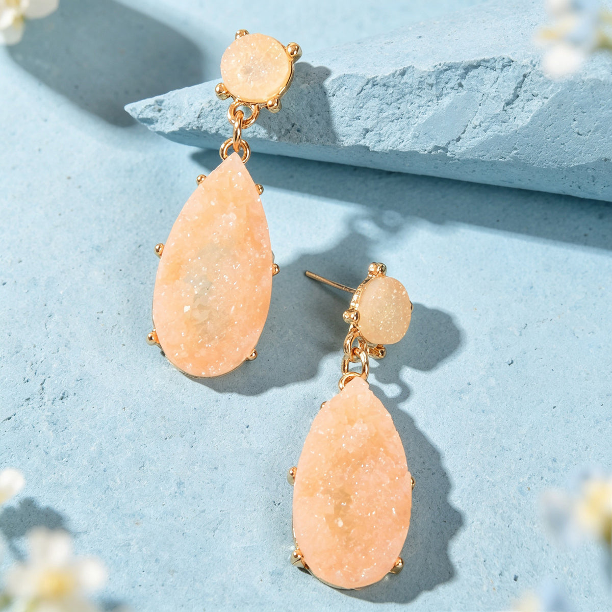 Banquet Party French style Champagne Faux Gemstones Water Drop Dangle Earrings
