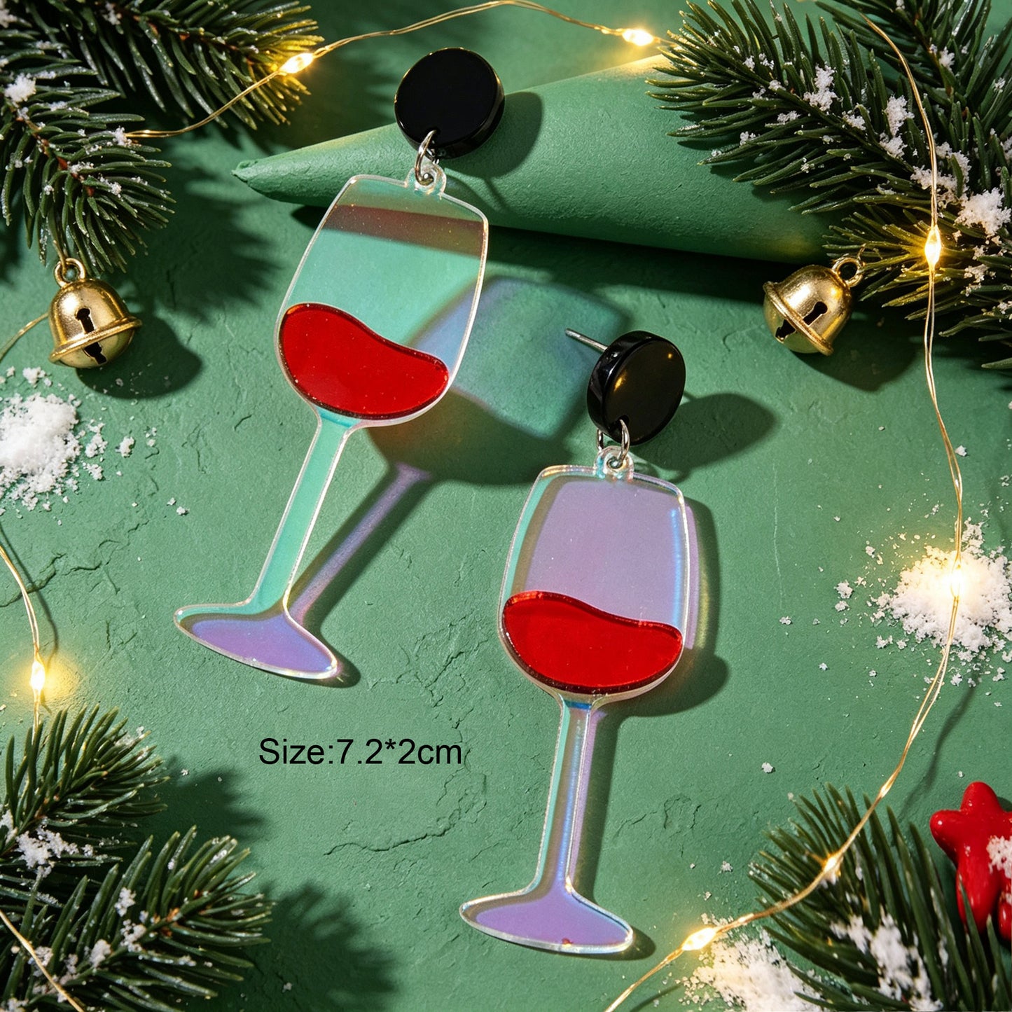 Unique Wine Glass Christmas Dangle Earrings Personality Fun Xmas Party Jewellery