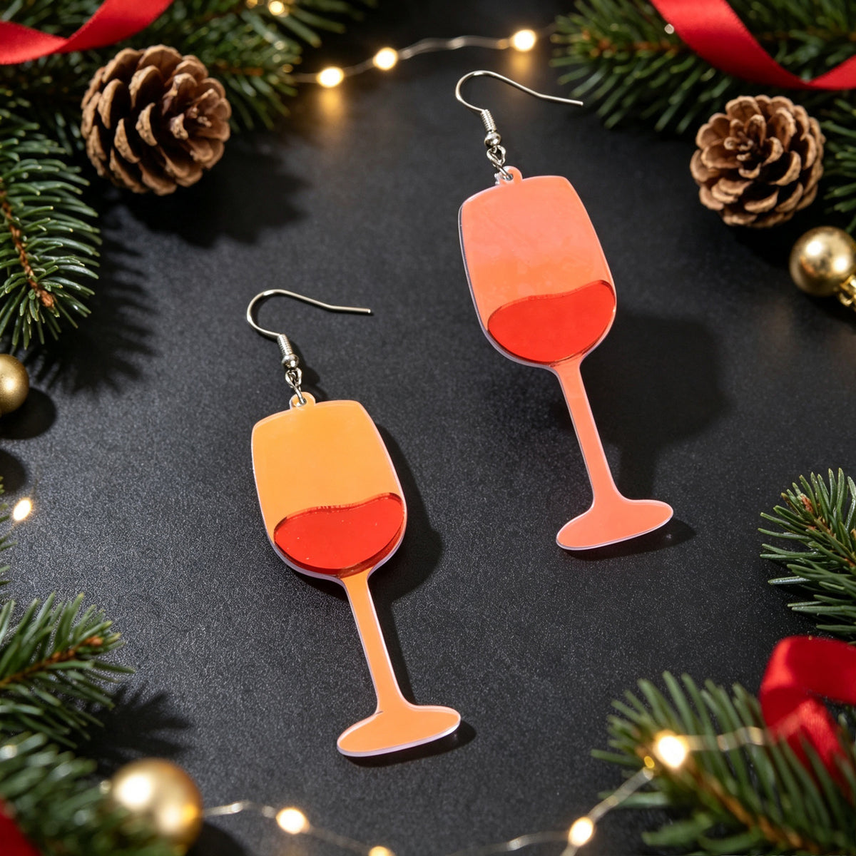 Fun Red Wine Cup Acrylic Dangle Earrings Christmas Party Bar Holiday Jewelry