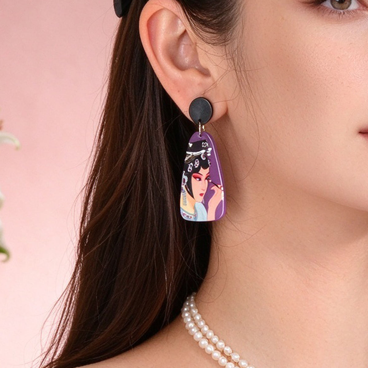 Multicolour Peking Opera Figure Acrylic Dangle Earrings Retro Statement Jewelry