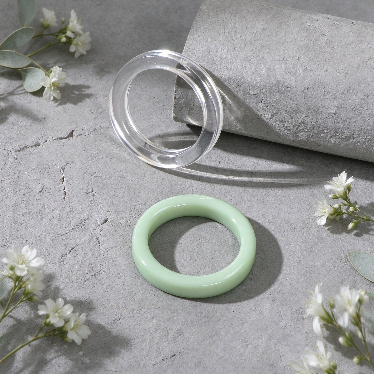 2pcs Simple Green Transparent Resin Stackable Finger Ring Vacation Beach Jewelry