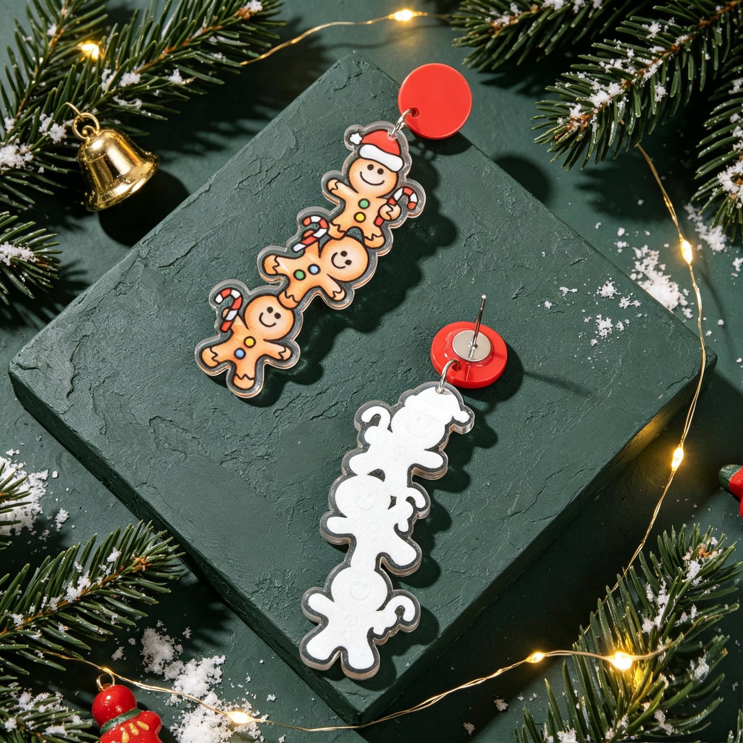 Festive Christmas Stacked Gingerbread Man Earrings Cute Holiday Party Accessory
