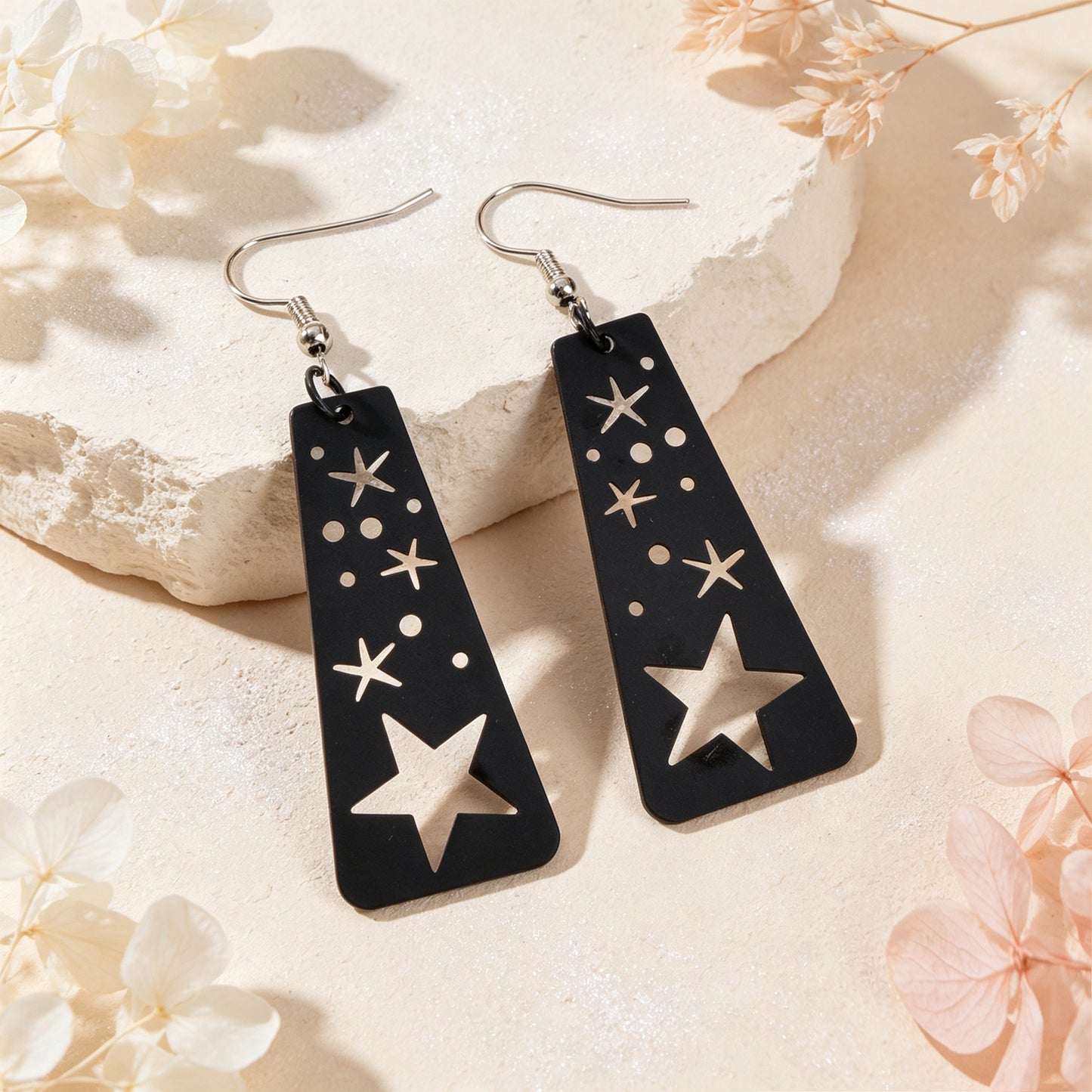 Gothic Black Starry Sky Dangle Earrings Unique Hollow Geometric Design Halloween Jewelry