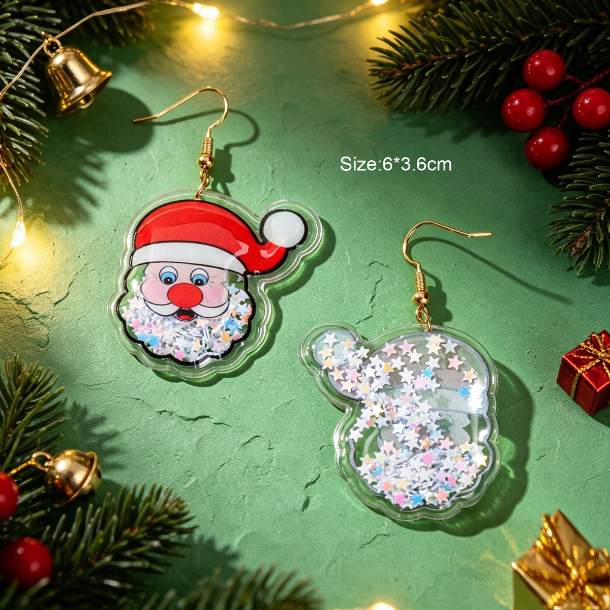 Star Sequin Filled Christmas Santa Claus Drop Earrings Clear Acrylic Material Festival Jewelry Gift