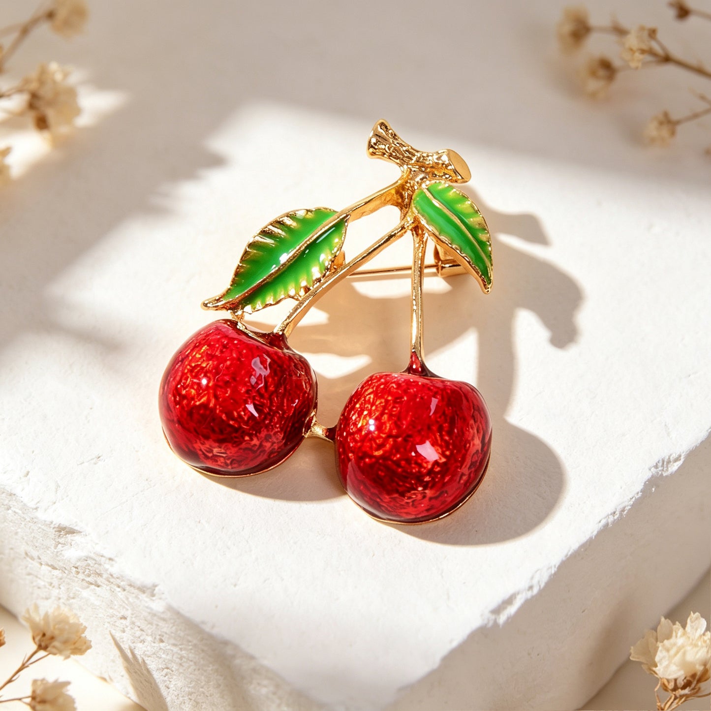 Cute Cherry Enamel Brooch Metal Fruit Lapel Pin Pretty Jacket Shawl Accessories