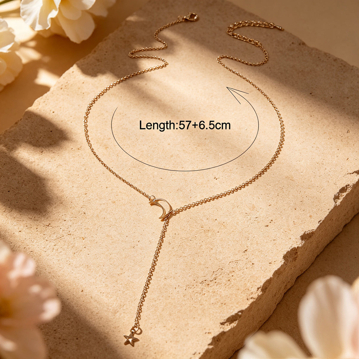 Gold Silver Moon Star Y Shaped Adjustable Long Necklace Dainty Leisure Jewellery