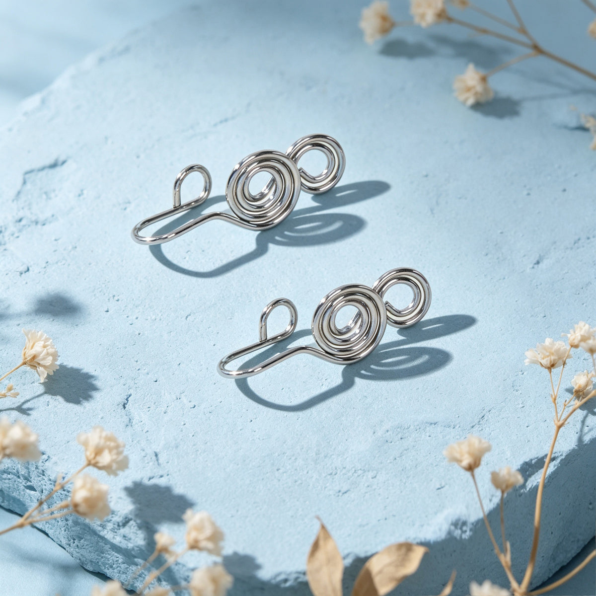 2pcs Silver Spiral Ear Cuff Women No Piercing Delicate Circle Cartilage Earrings