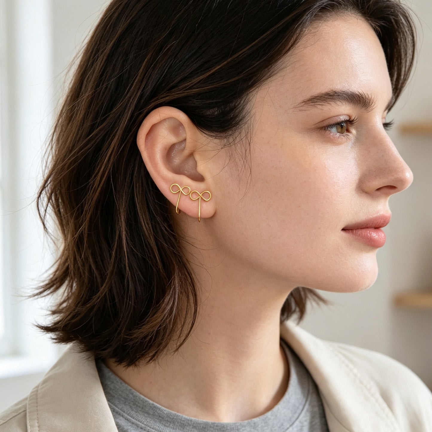2pcs Minimal Bow Ear Cuff Gold Non-Pierced Cartilage Ear Clips Sweet Jewellery