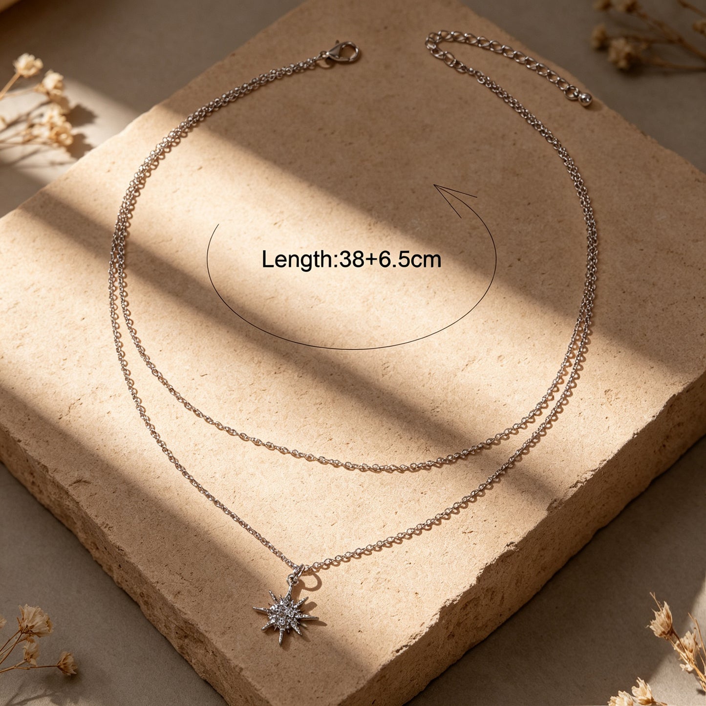 Silver Multi‑Chain Crystal Star Pendant Necklace Fashion Layered Jewellery Gift