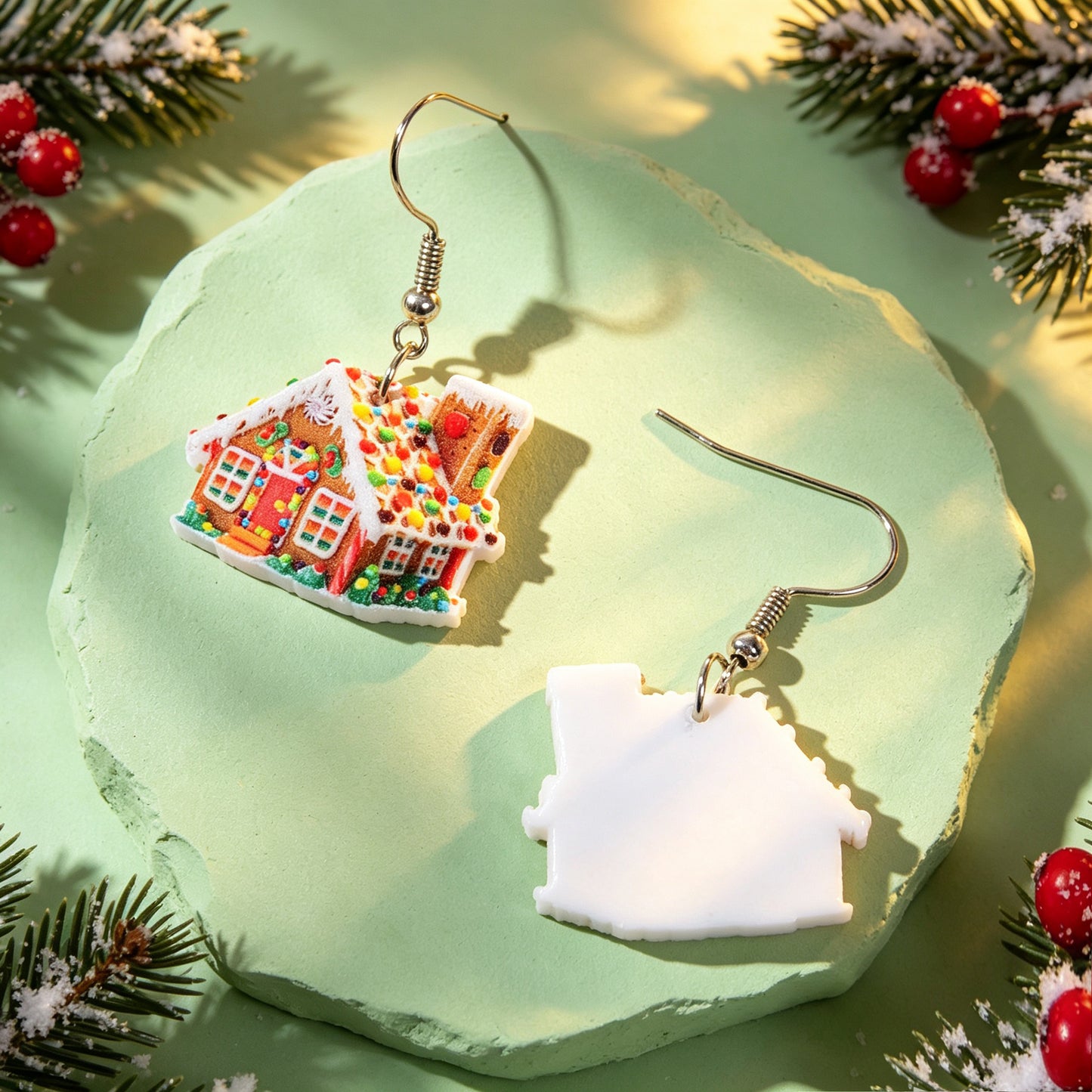 Christmas Colorful Gingerbread House Acrylic Dangle Earrings Cute Holiday Party Gathering Jewelry Gift