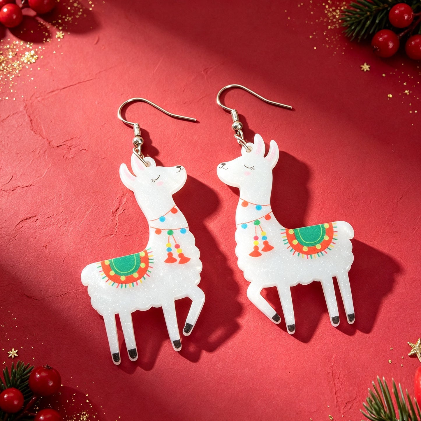 Cartoon Llama Acrylic Dangle Earrings Cute Animal Xmas Festival Party Birthday Jewelry