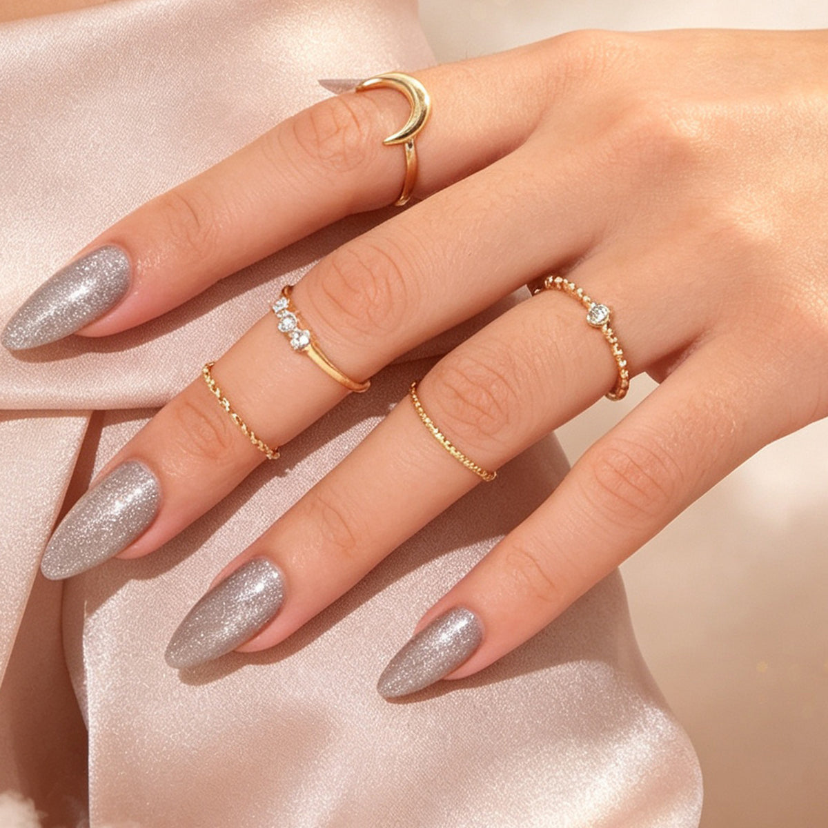 5pcs Gold Stackable Midi Finger Rings Moon Rhinestone Decor Minimalist Jewellery