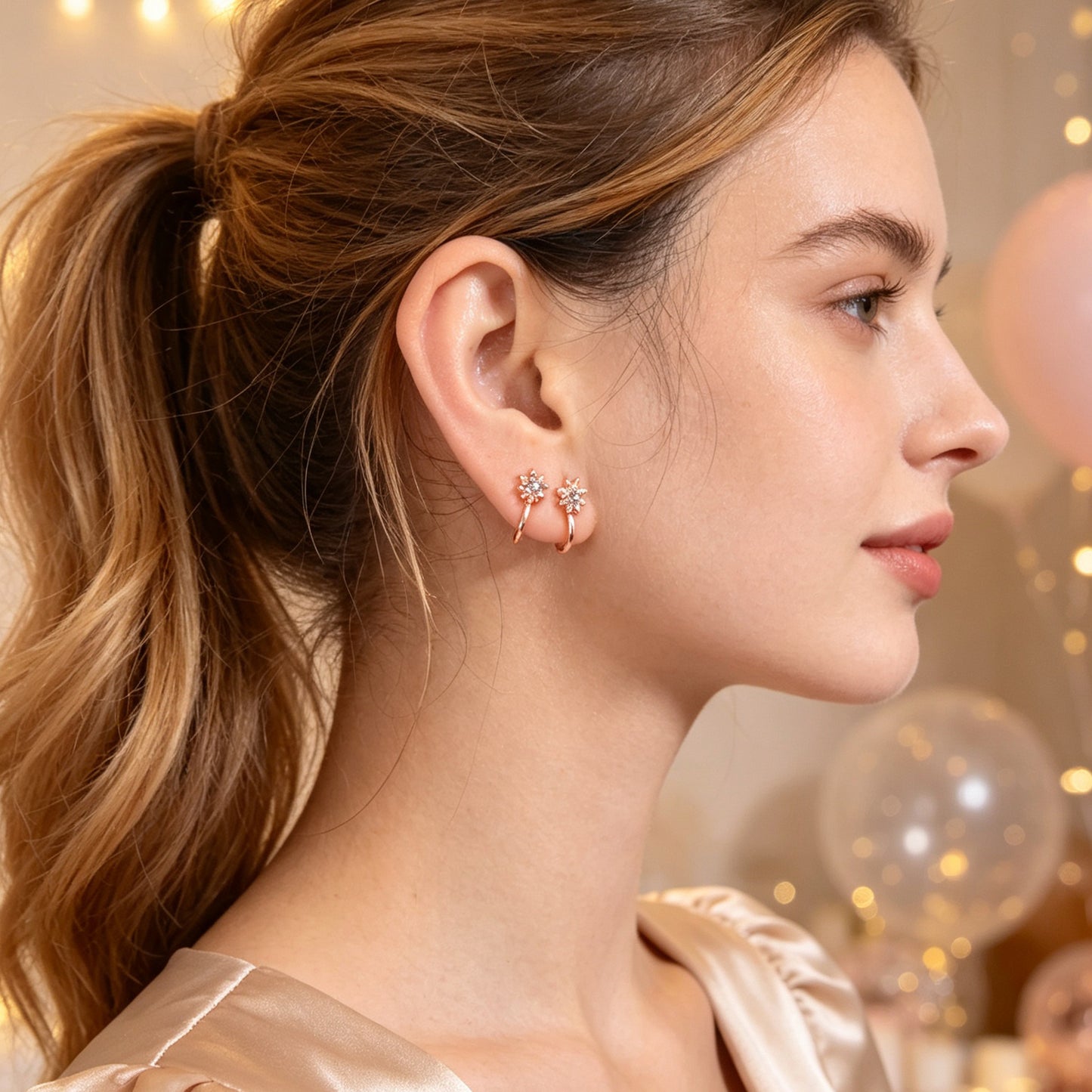 2pcs Snowflake Crystal Ear Cuffs No Piercing Rose Gold Dainty Sparkling Ear Clip