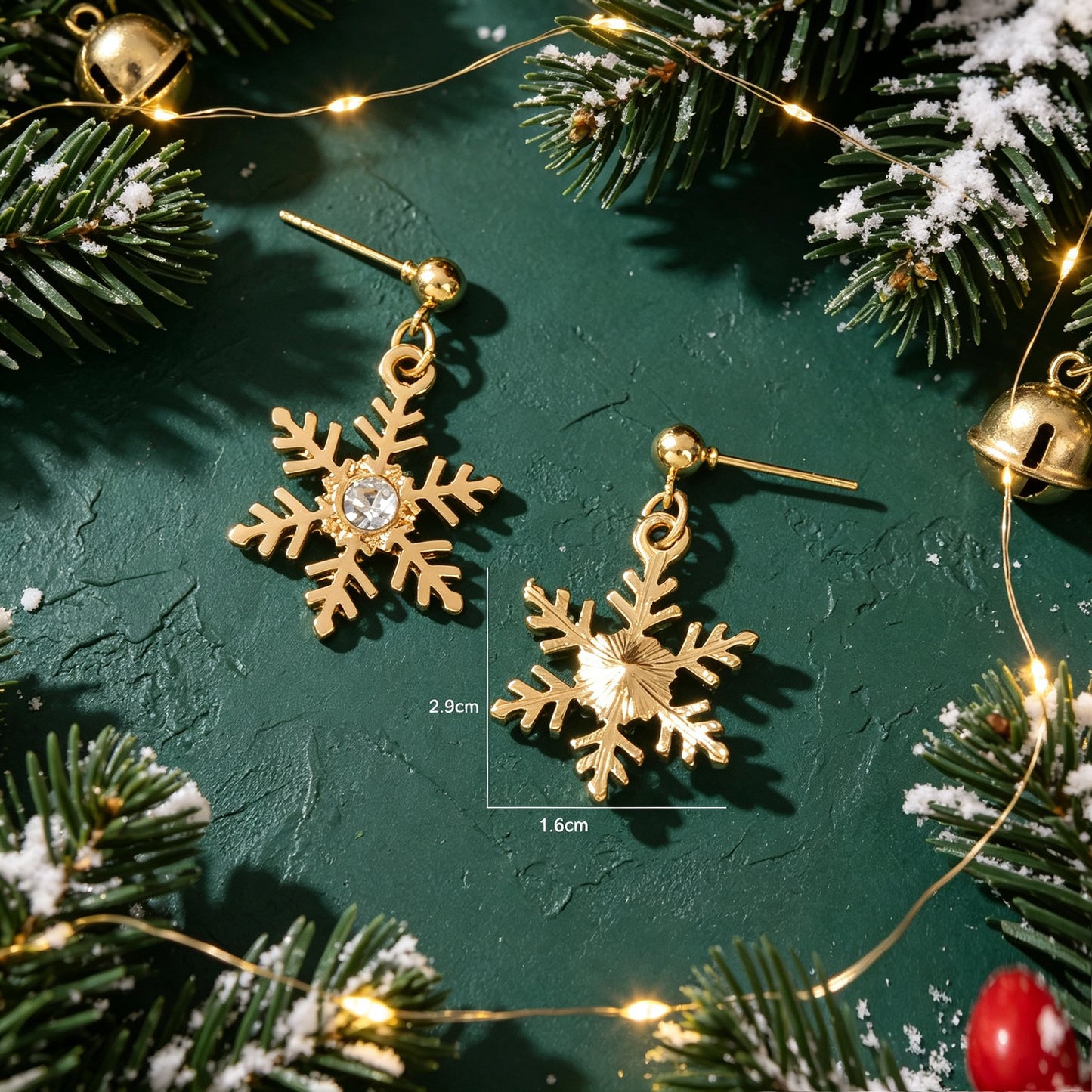 Luxury Gold Inlaid Crystal Snowflake Dangle Earrings Christmas Festive Jewellery