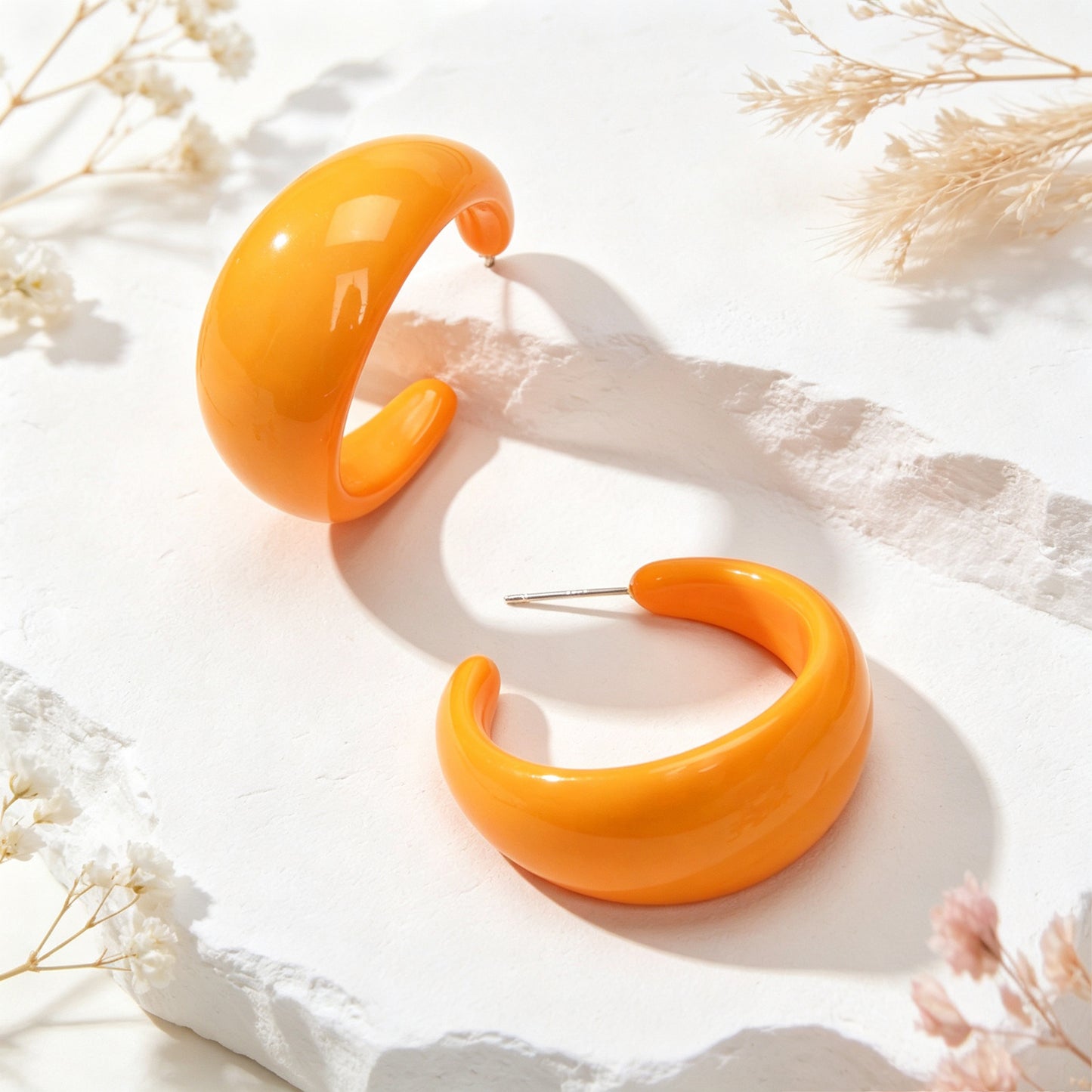 Fashion Round Yellow White Resin Hoop Earrings Circle C Shape Acrylic Cuff Stud