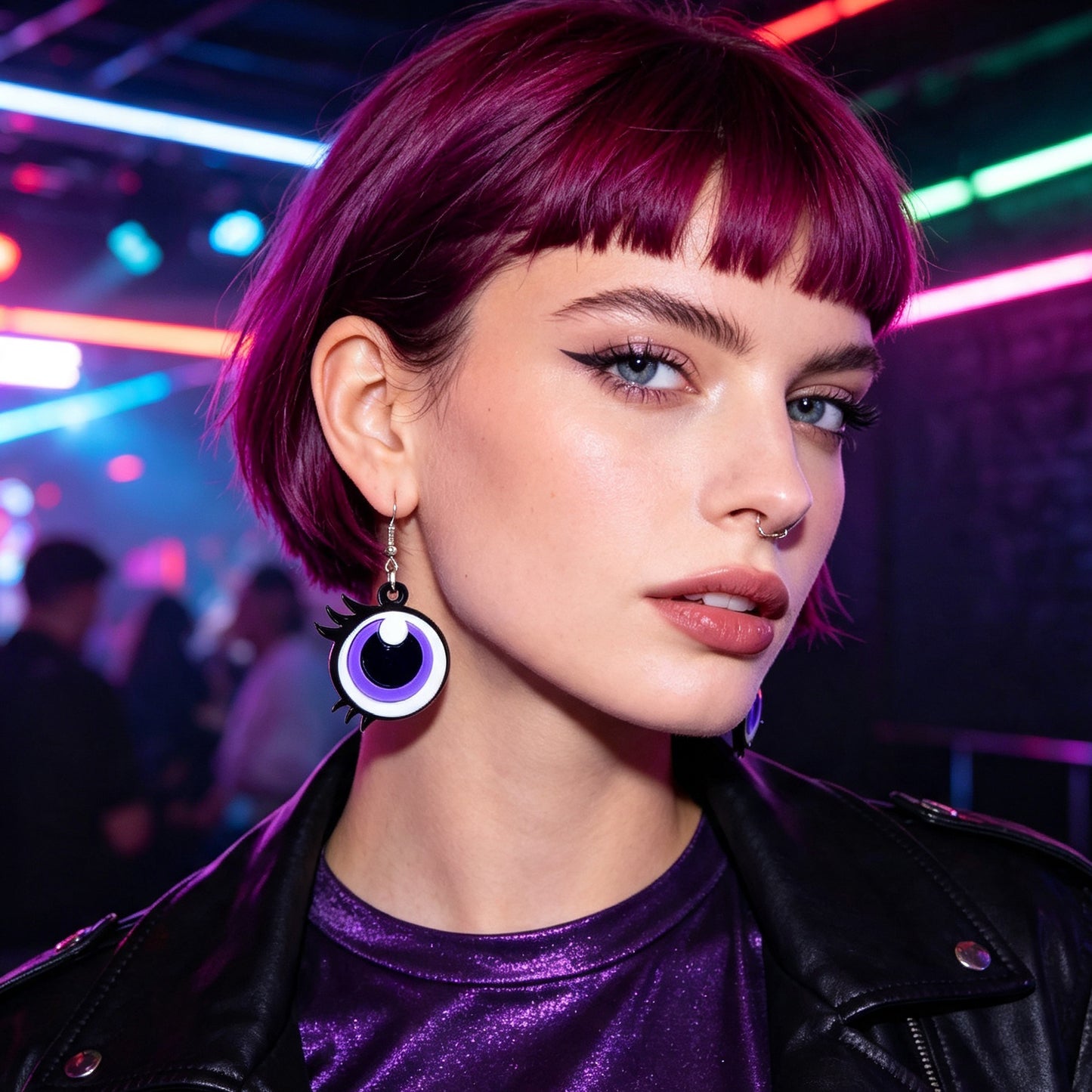 Y2k Playful Purple Eye Statement Earrings Nightclub Party Cosplay Personality Jewelry Accessories