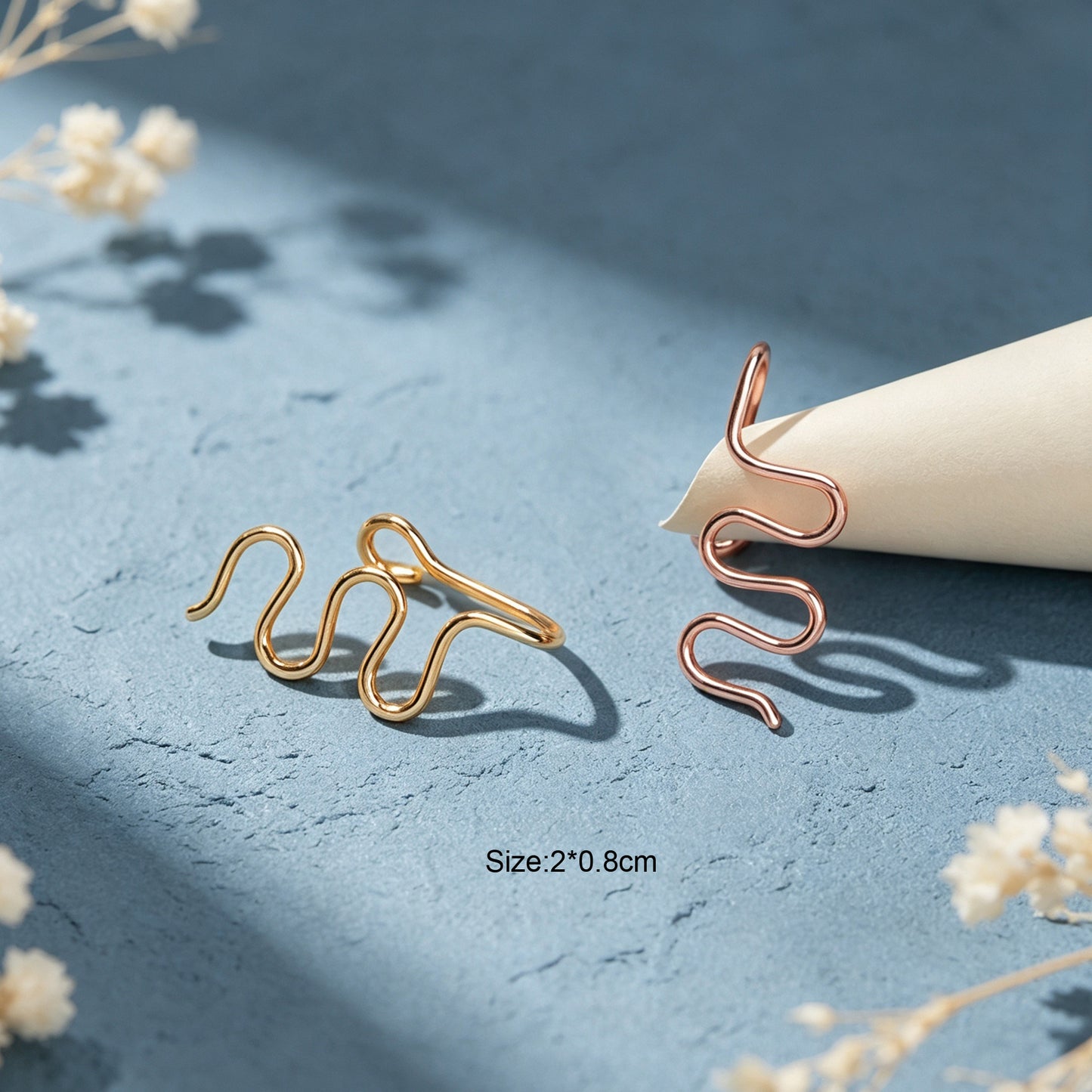 2pcs Chic Squiggle Wire Ear Clip Non Piercing Gold Rosegold Cartilage Jewellery