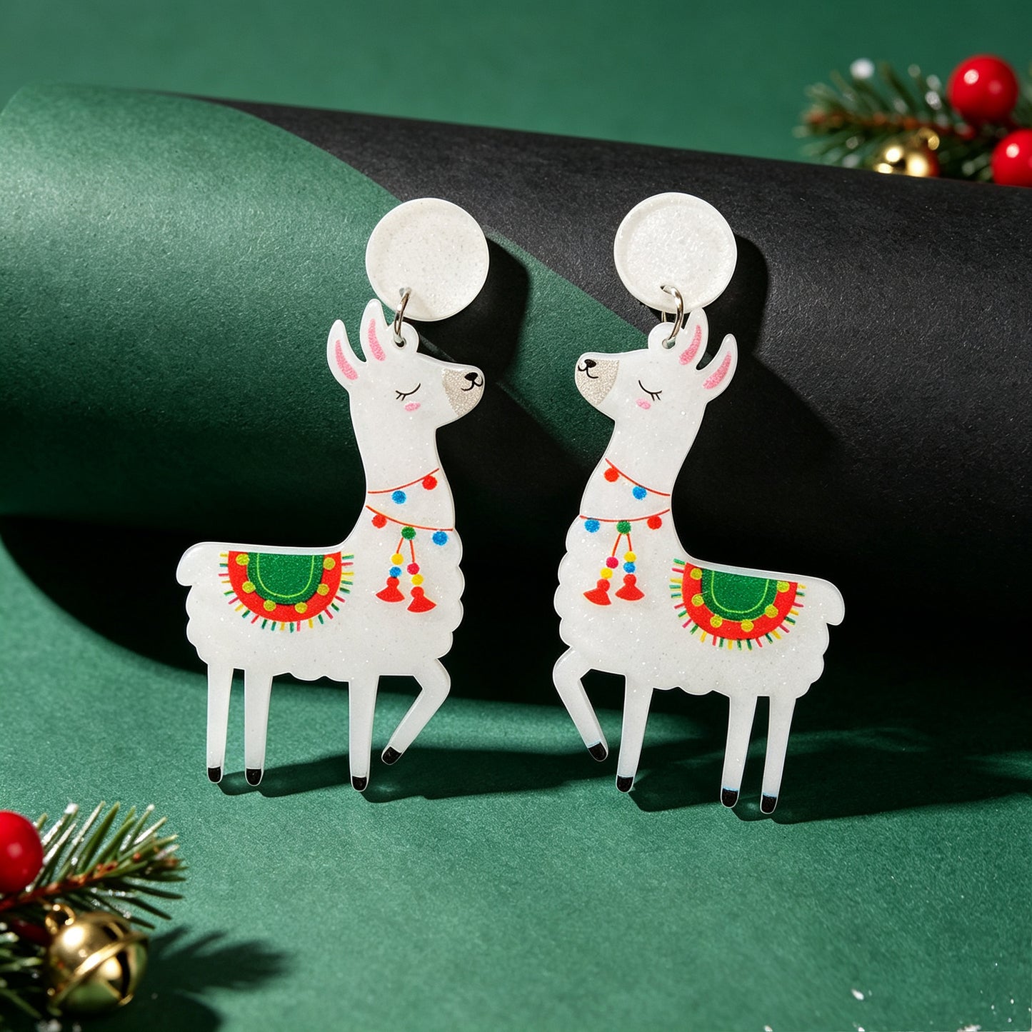 Cute Cartoon Llama Christmas Dangle Earrings Animal Festive Xmas Holiday Jewelry