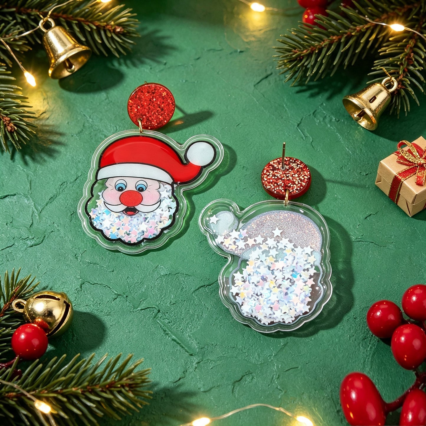 Festive Xmas Red Disc Santa Dangle Earrings Christmas Party Costume Accessories