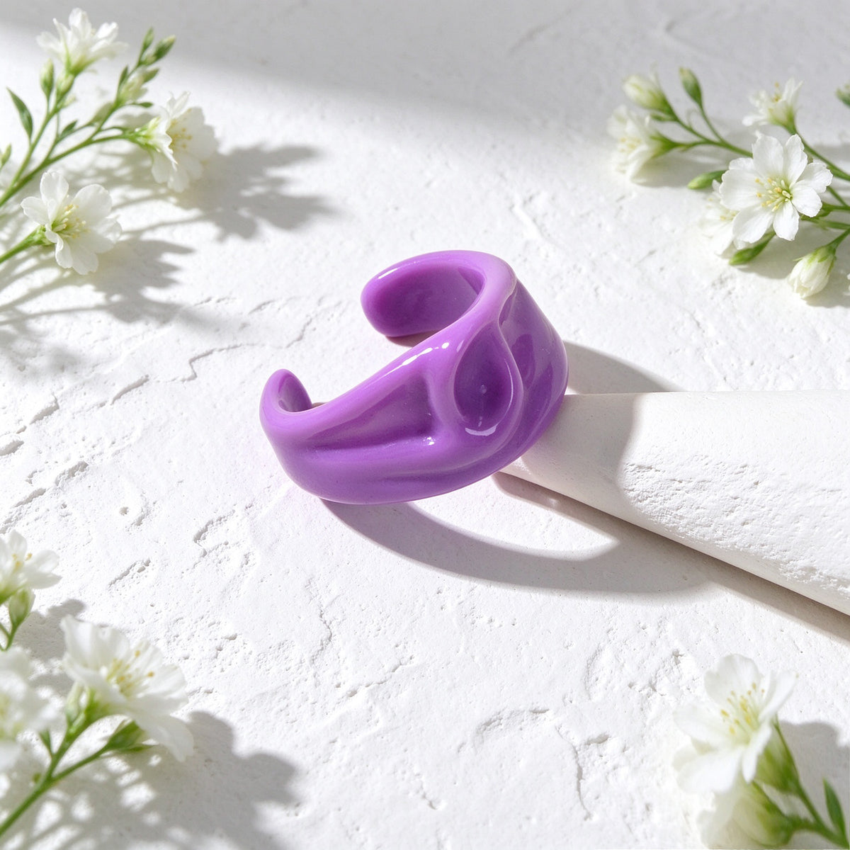 Creative Purple Resin Wide Band Open Finger Ring Boho Beach Vacation Jewellery