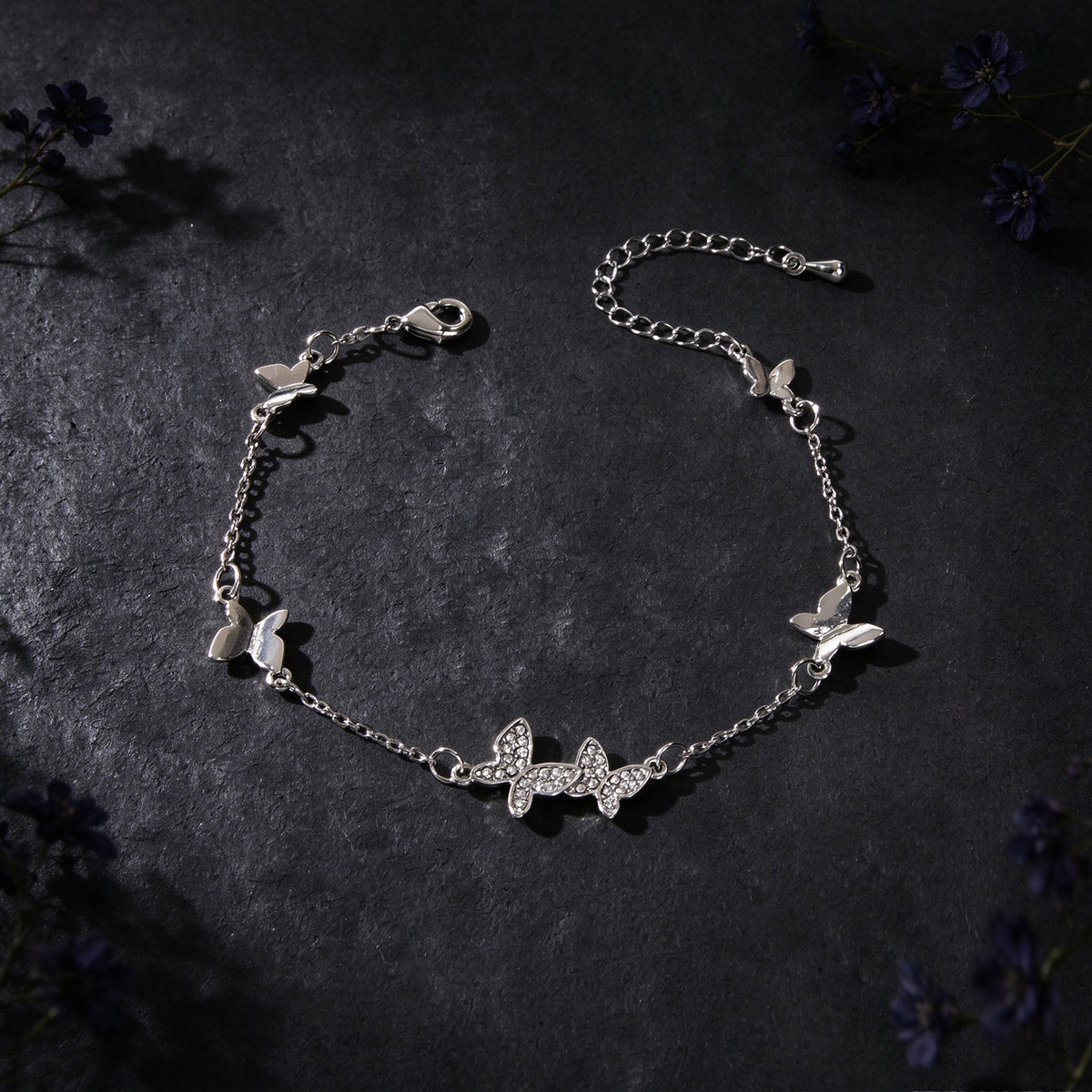 Silver Shiny Butterfly Charm Bracelet Adjustable Dainty Party Daily Jewelry Gift