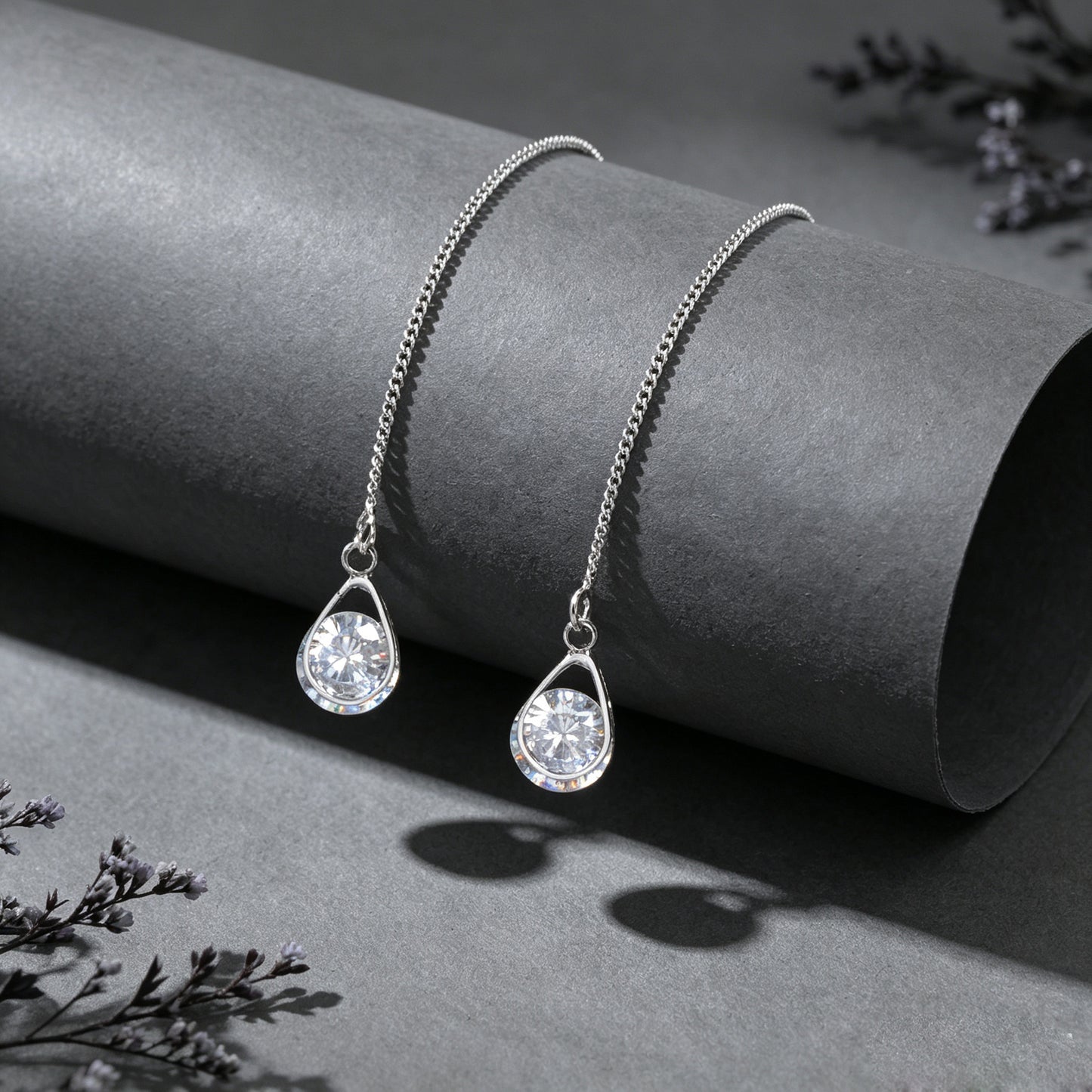 Ladies Jewellery Silver Long Chain Faux Cubic Zirconia Charm Dangle Earrings