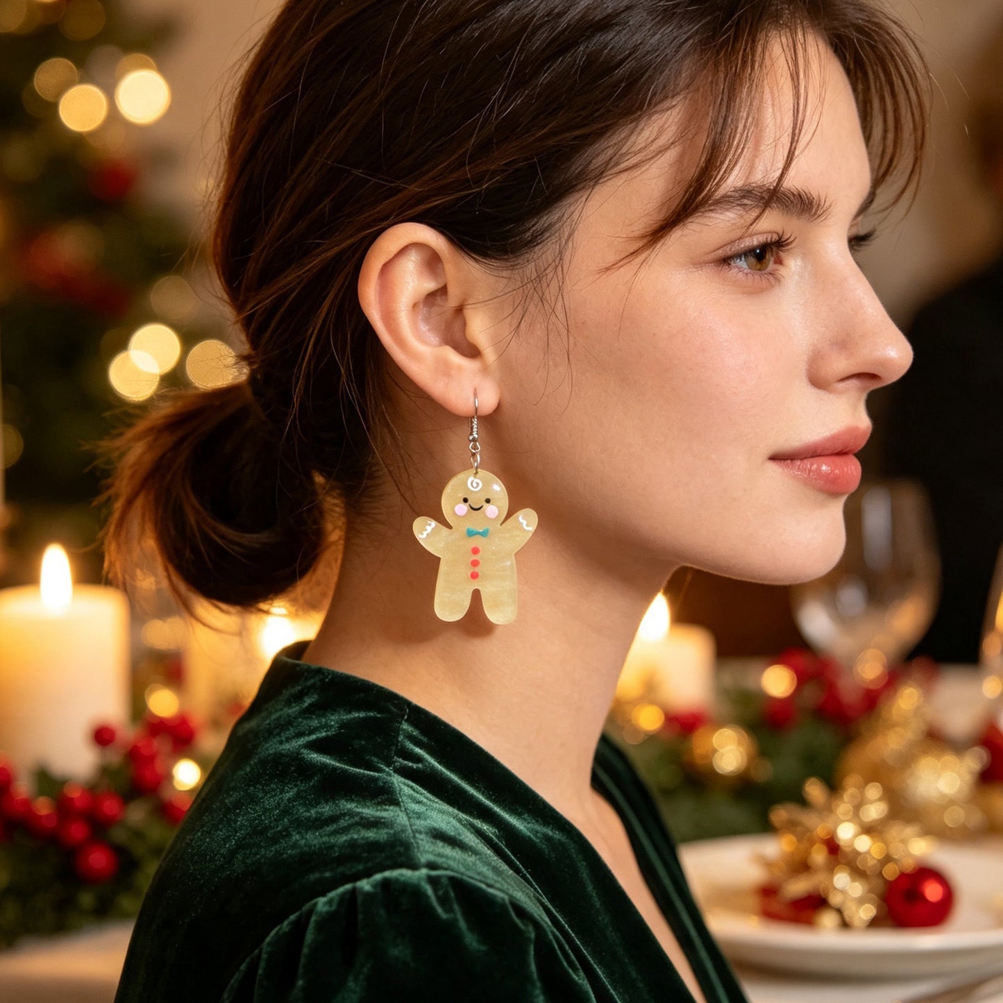 Cartoon  Christmas Gingerbread Man Drop Earrings Holiday Cute Sweet Jewelry
